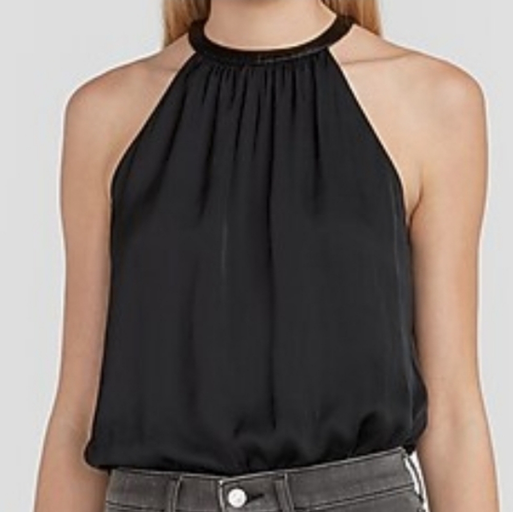 Express Black Halter Top Bodysuit Vegan Leather Trim